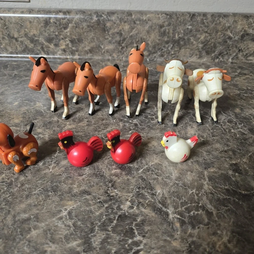 Vintage 1970's Plastic Fischer Price Horses, Cows, Chickens, Dog Toy